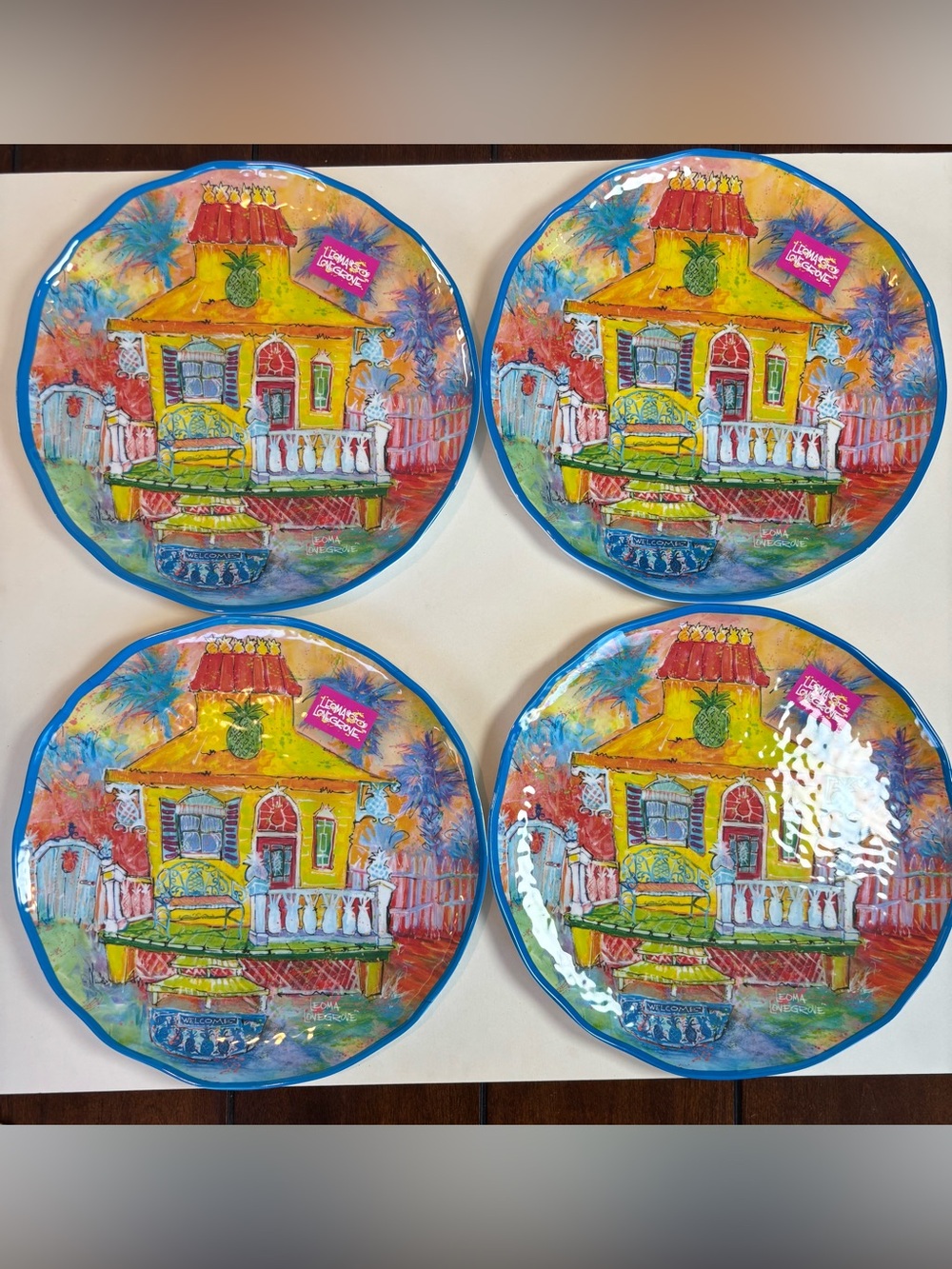 Leoma Lovegrove Florida 11” Dinner Plates Set of 4 Melamine Coastal Cottage